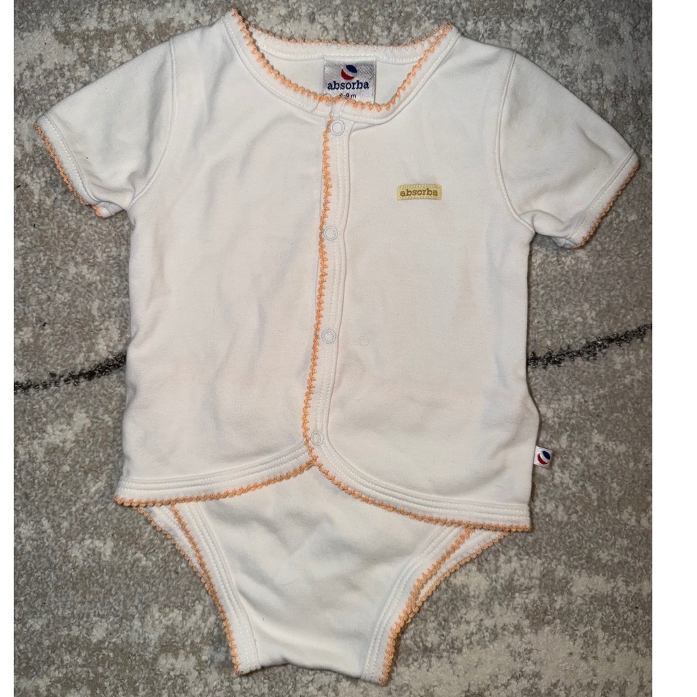 Absorba Baby Bodysuit Orange Neutral Picot Snap Front Short Sleeve 6-9M NWOT